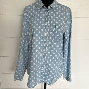LOFT“utility shirt” Lt Blue Polka Dot Chambray “Preppy, Heritage, VTG Inspired”